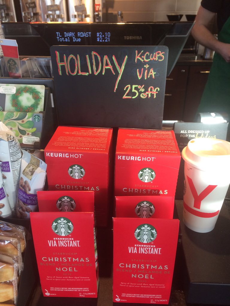 SconaStarbucks's tweet photo. Now is a great time to stock up on Holiday Via and K-cups... It's 25% off!! @oldstrathcona https://t.co/zYbqWkKQTj