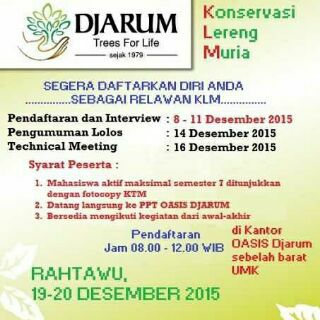 RT"<a href="/aryuanda_wahyu/">A W Y</a>  Buat Seluruh Mahasiswa di <a href="/sekitarKudus/">Kudus</a> "Konservasi Lereng Muria" Djarum Trees For Life" "