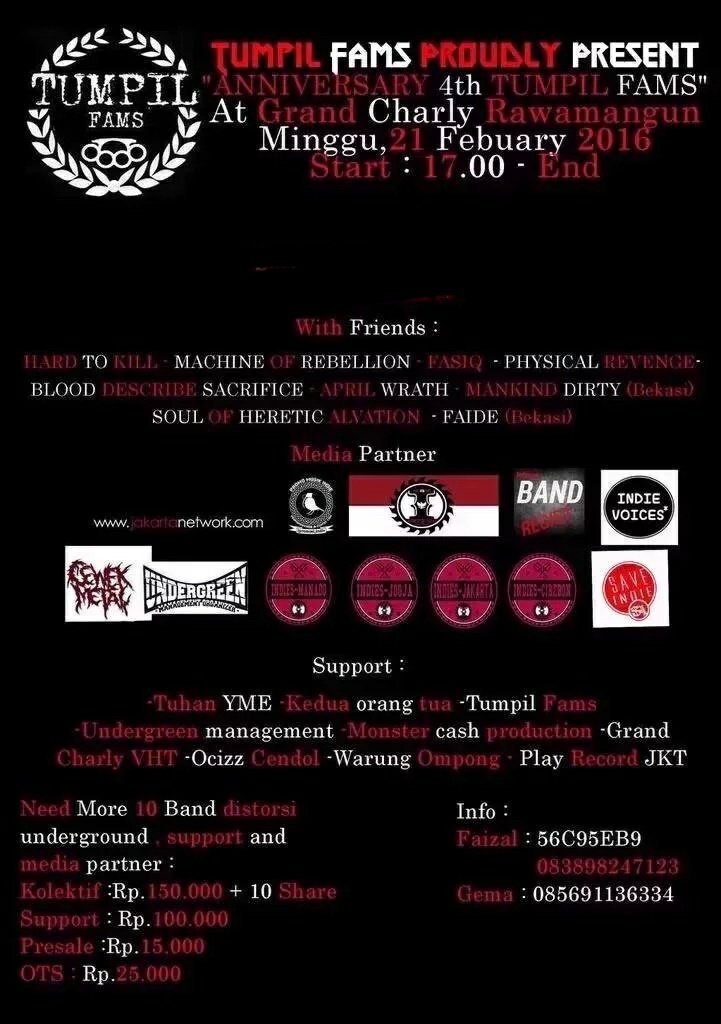 Anniv 4th <a href="/TFS_Famiglia/">Tumpil Fams</a> 21/2/16 at grand charly rawamangun more band : 150k+10share cp : 56C95EB9 / 083898247123