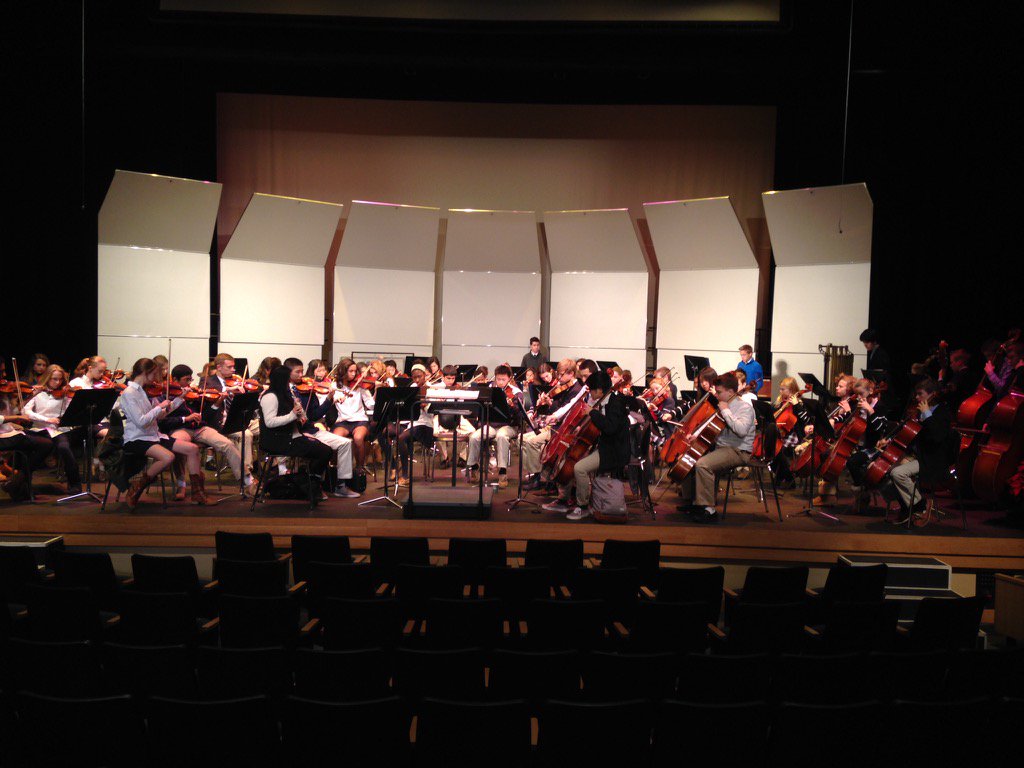 EAorchestra's tweet photo. This is what 68 string players looks like. Come on Tuesday night at 7 to hear how they sound!@EA_TheArts https://t.co/nlw5ctt8NC
