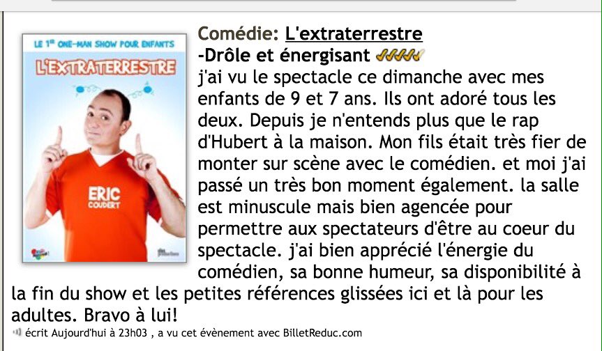L_Extraterrestr's tweet photo. Merci ! Les Clax... Avis sur BilletReduc
https://t.co/SjRcRaP6wY https://t.co/1R7dJ39v1P