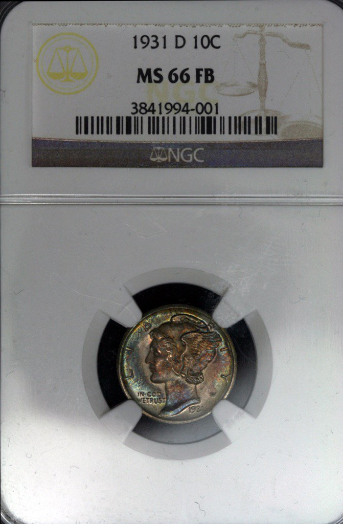 RareCoinCollect's tweet image. 1931 #Denver mint #mercury #dime #ngc #MintState 66 #fullband