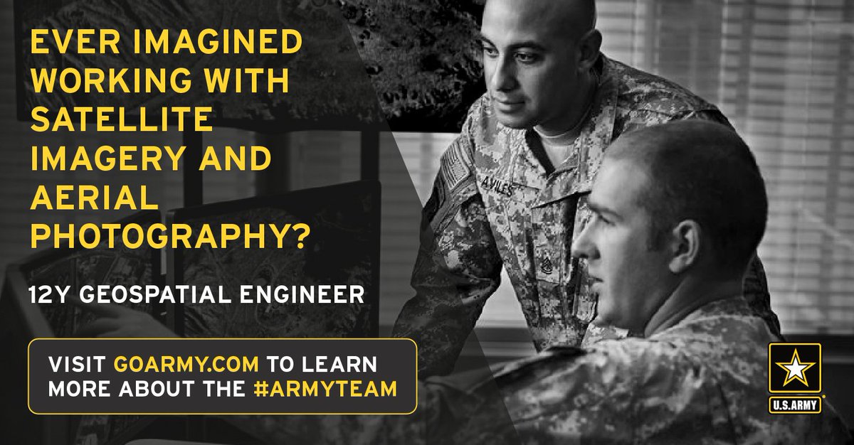 GoArmy's tweet photo. Work with satellite imagery and aerial photography as a spatial engineer on the #ArmyTeam. https://t.co/UgjMtfg51p https://t.co/z67UV6pziQ