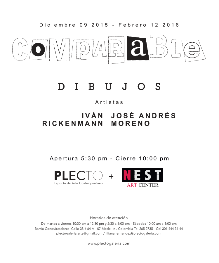 nestartcenter's tweet photo. @NestArtCenter en alianza con #Plecto presentan desde el 10 de diciembre en Medellín la muestra de dibujo Comparable https://t.co/0ysTD8W9aG