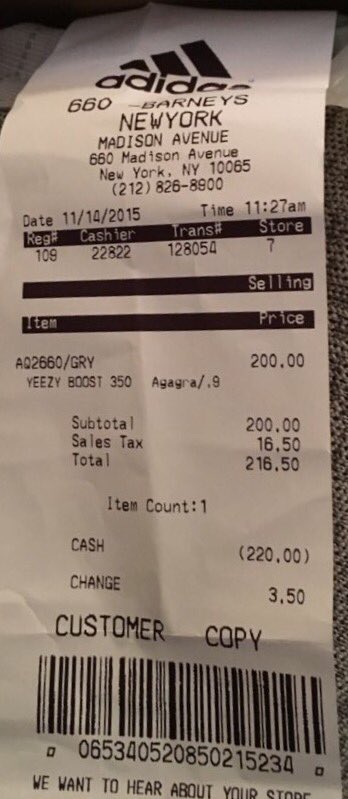 barneys new york yeezy receipt