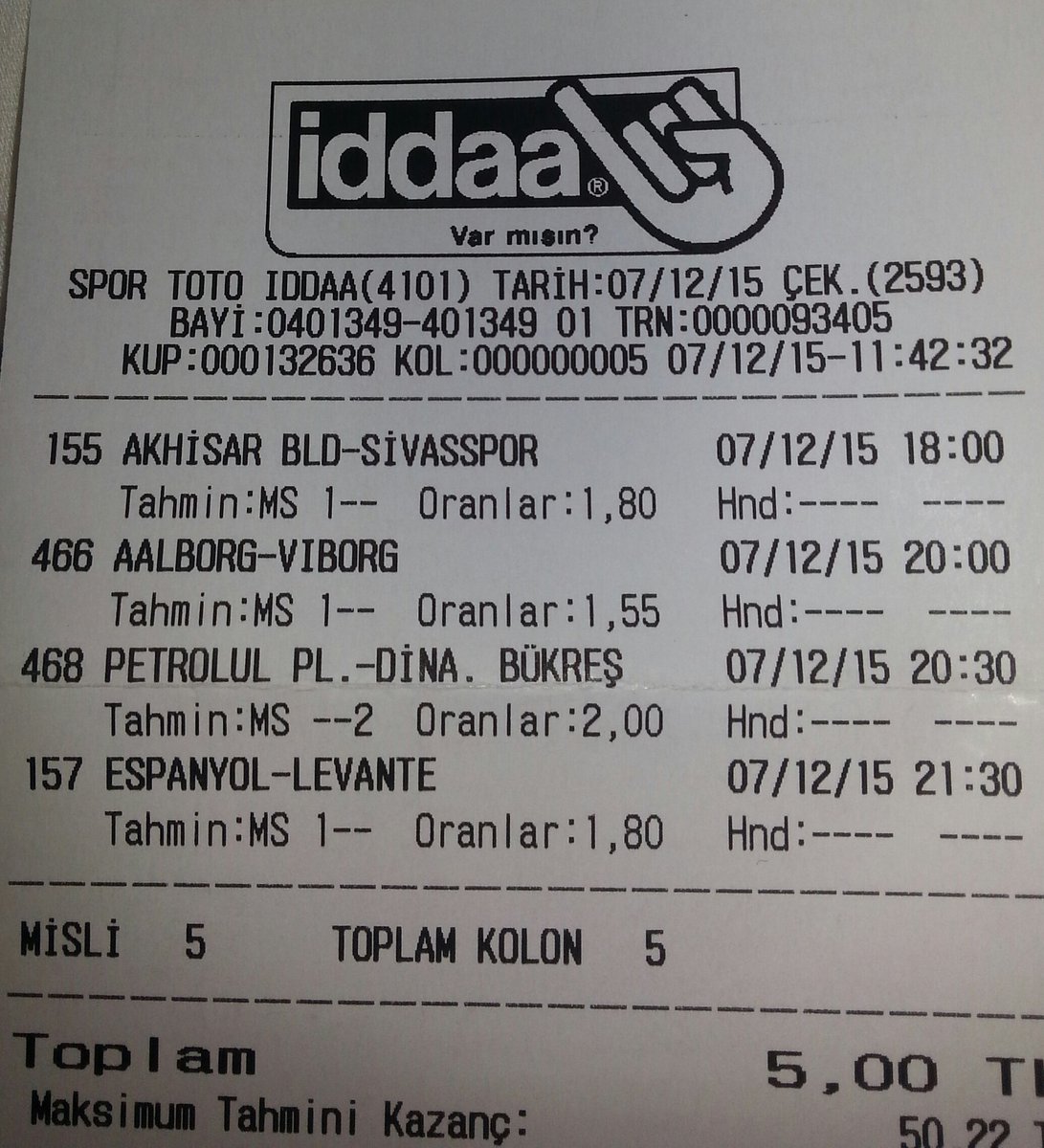 Ikinci kupon tek maçtan yatan