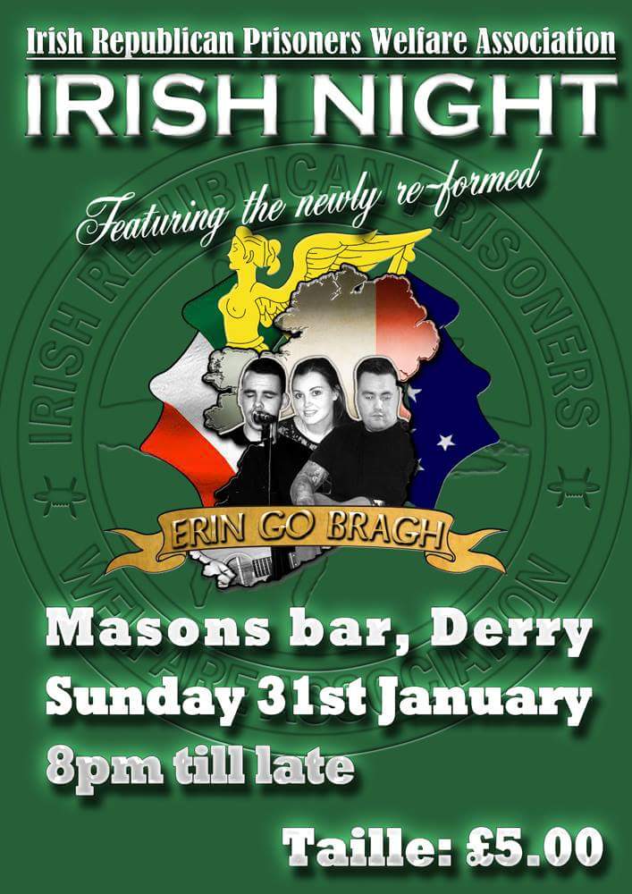 irpwaderry's tweet photo. Irpwa Irish night.Jan 31st, https://t.co/XDiCImnaxc from local irpwa tomorrow .featuring  Erin go bragh https://t.co/Vw9of3FYmt