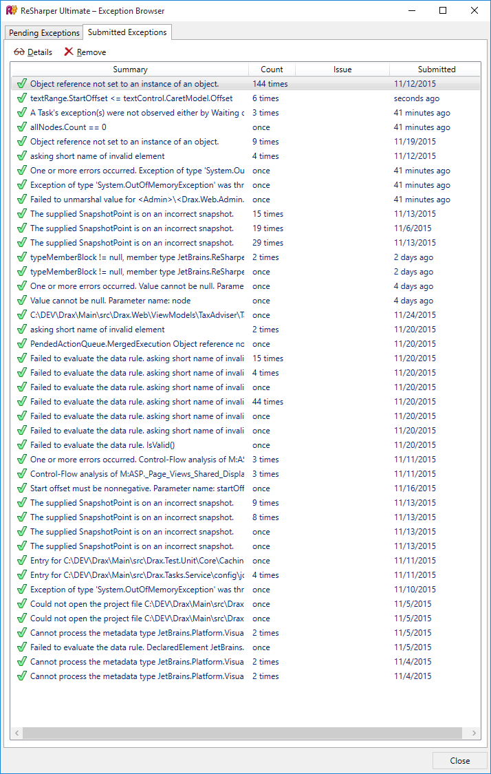 toddca's tweet photo. Here is my contribution over the last 30 days to making @resharper better #Develoer #bugit https://t.co/FGmELW1P6d
