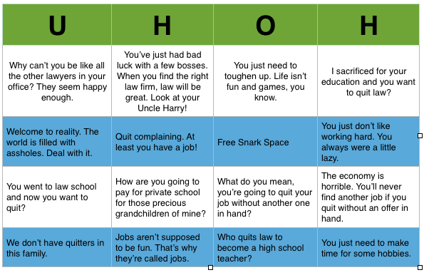 Leaving law bingo! Brilliant! Well done, <a href="/jennalvey/">Jennifer Alvey</a>. bit.ly/1XR0Tvh | who wants to play?