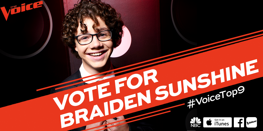 NBCTheVoice's tweet photo. RT if you’re voting to send @BraidenSunshine to the #VoiceFinale to represent #TeamGwen! https://t.co/5bhfgFJT6I