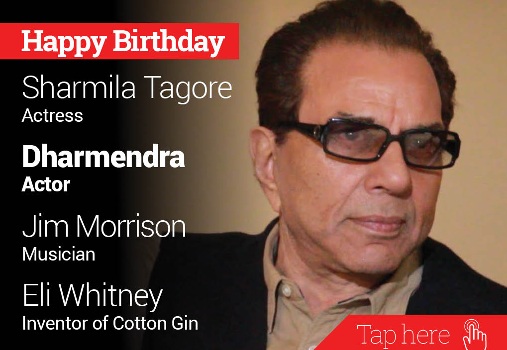 Happy Birthday Sharmila Tagore, Dharmendra, Jim Morrison, Eli Whitney 