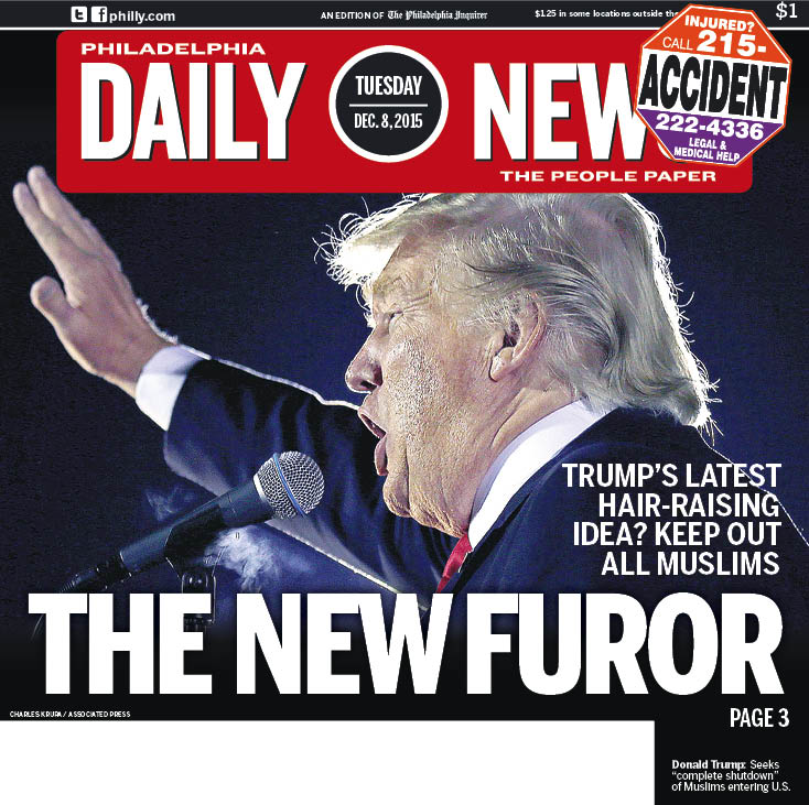 Philadelphia Daily News front page on Donald Trump