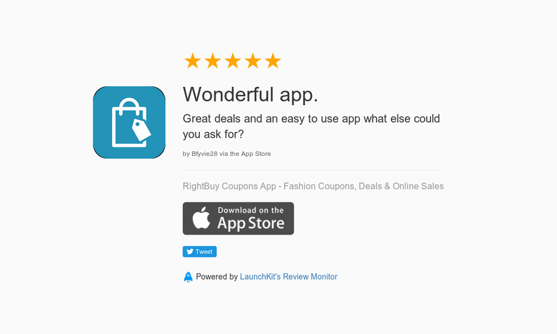 right_buy's tweet photo. 5 Star Review: "Wonderful app.: Great deals and an easy to use app what else could you ask…" https://t.co/VJ1hNzBJly https://t.co/tU3WYuKlfJ