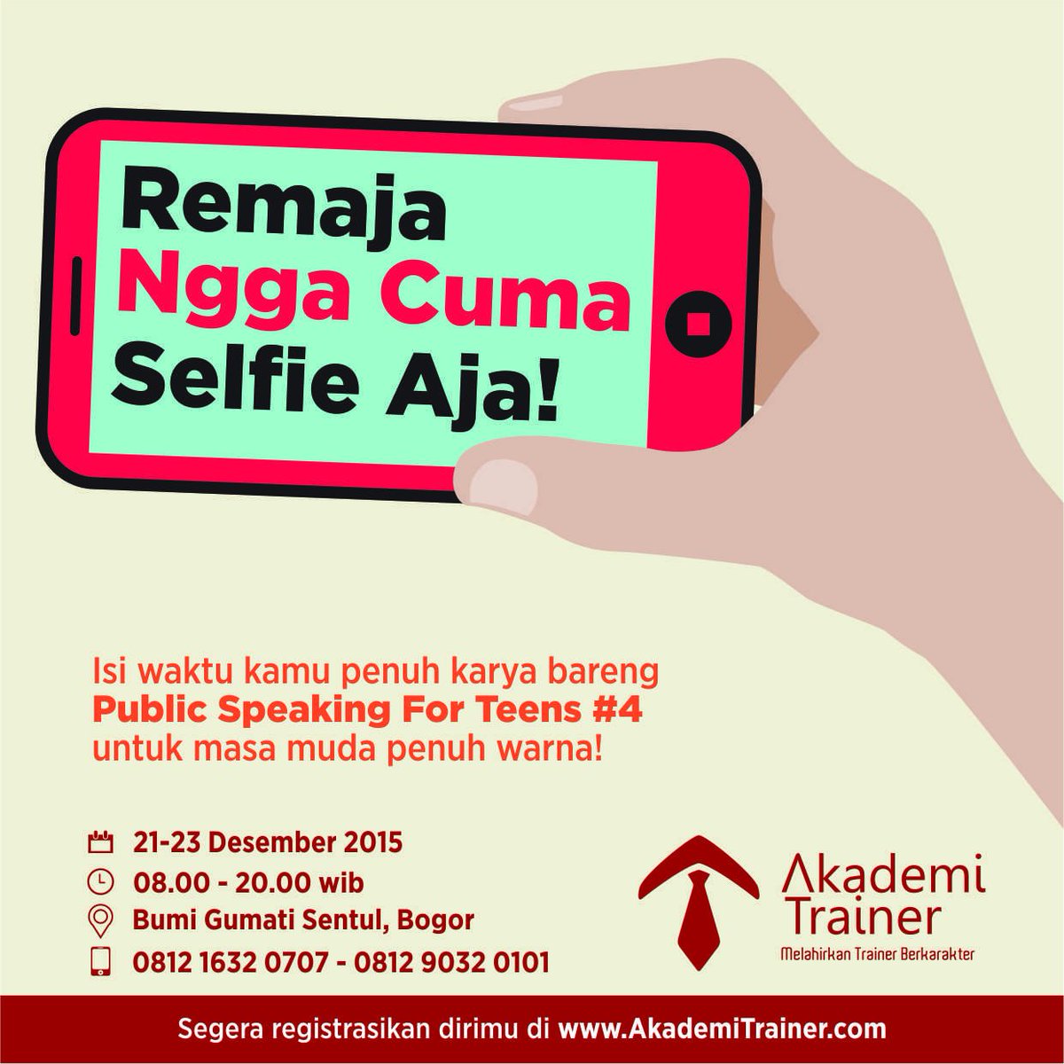 syafaatmarcomm's tweet photo. Segera karyakan pengalamanmu berhargamu di #PSFT #4 pada 21-23 Desember 2015! @Akademi_Trainer #Speak4Teens https://t.co/NLSzcN5d7V