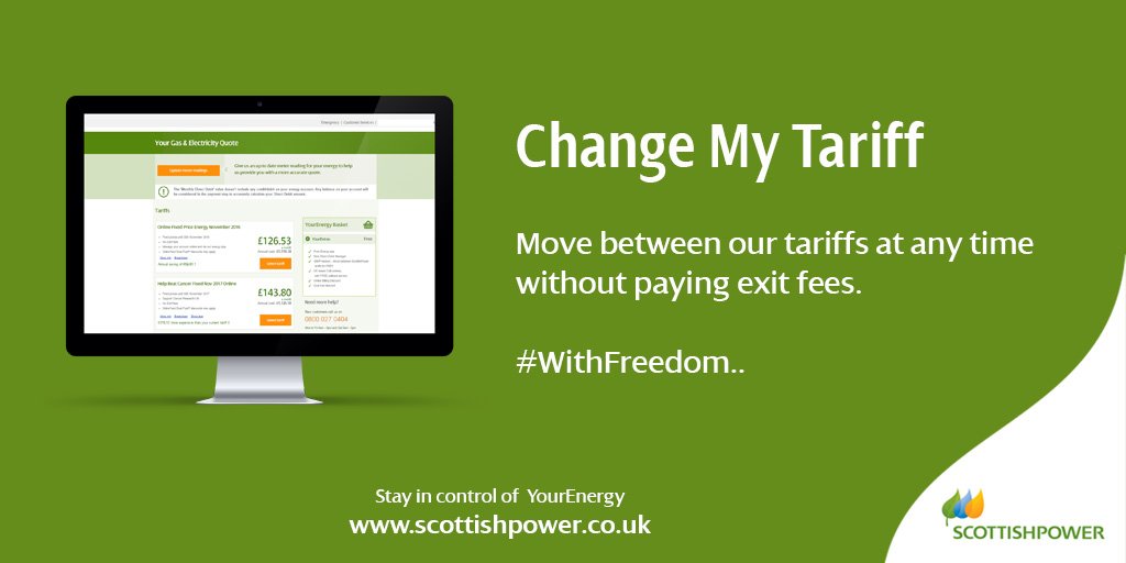 SP_EnergyPeople's tweet image. You can sign up or move any time to our cheapest available tariffs at scottishpower.co.uk/customer-servi… #WithFreedom
