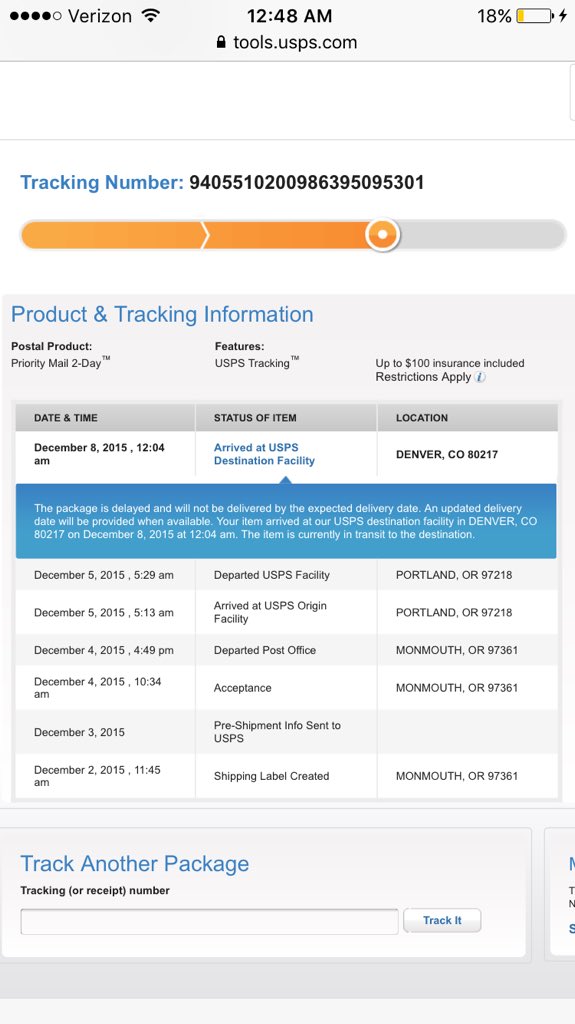 Erinesteen's tweet photo. Well that's fucking typical. Priority 2-day, my ass... I want my money back. #uspsfails #uspsblows @USPS @USPSHelp https://t.co/YhwauIlWIY
