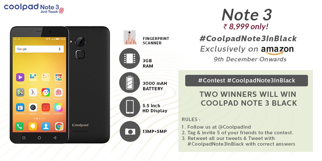 CoolpadInd's tweet image. #Contest:Tweet with #CoolpadNote3InBlack &amp;amp; two best participants will win Coolpad Note 3 Black phones. #ContestAlert