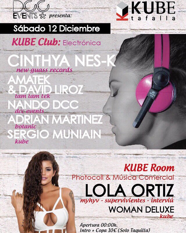 KubeTafallaoff's tweet photo. SORTEO 2Pases/Sab 12 Dic/ DCC Events/ 2ambientes/ Cinthya Nes-K / Lola Ortiz(MHYV)/ Entradas taquilla/Haz RT&amp;FOLLOW! https://t.co/E8KpPI0Egj