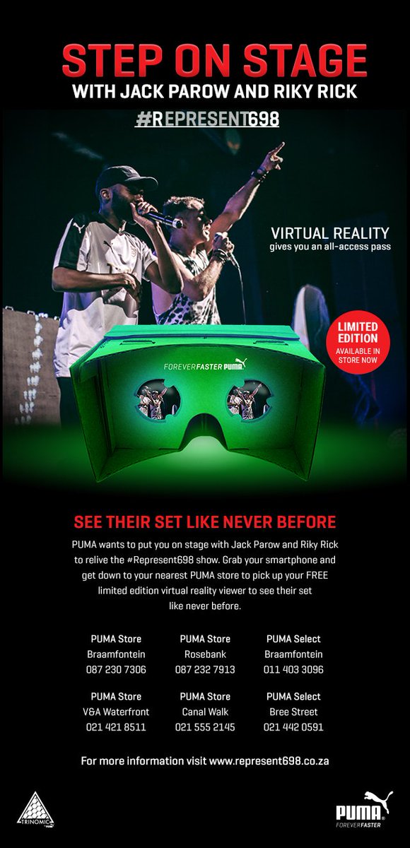 searchfortext's tweet photo. Wait, have you seen @PUMASouthAfrica #represent698 oculus rift with the @rikyrickworld @JackParow performance ? https://t.co/cfv5N54Kz4