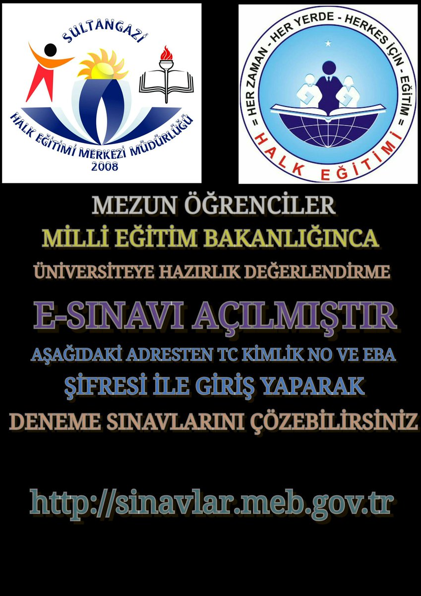 Mezunlar için değerlendirme e-sınavı  yayınlandı. eba şifreniz ile girip yapabilirsiniz. @hidayethocam