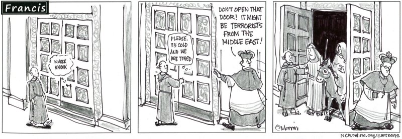 .<a href="/NCRonline/">NCR</a> cartoonist Pat Marrin's take on opening of Holy Year. "Don't open that door!" ncronline.org/blogs/francis-…
