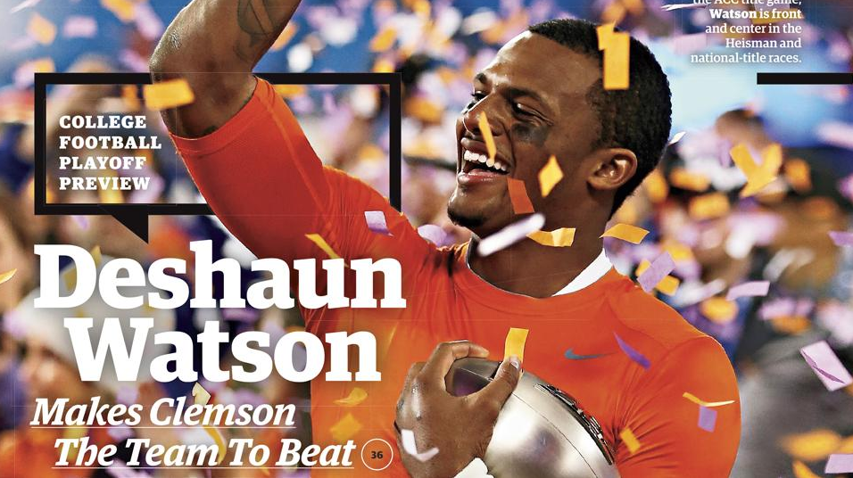 si_ncaafb's tweet photo. Clemson quarterback Deshaun Watson is featured on the cover of this week's magazine https://t.co/uq3oBr4cbq https://t.co/3yL7rfNHut