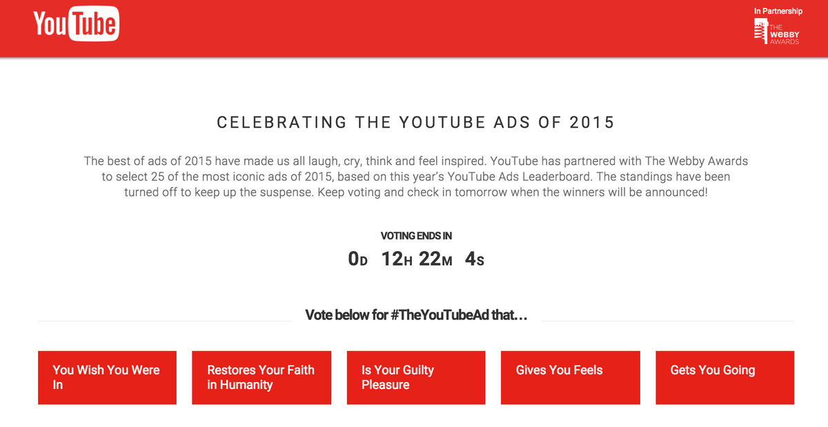 TheDigitalLab's tweet image. Vote for most iconic ads of 2015 @YouTube @TheWebbyAwards @Barbie @ExtraGum @GilletteVenus youtubeadsoftheyear.com