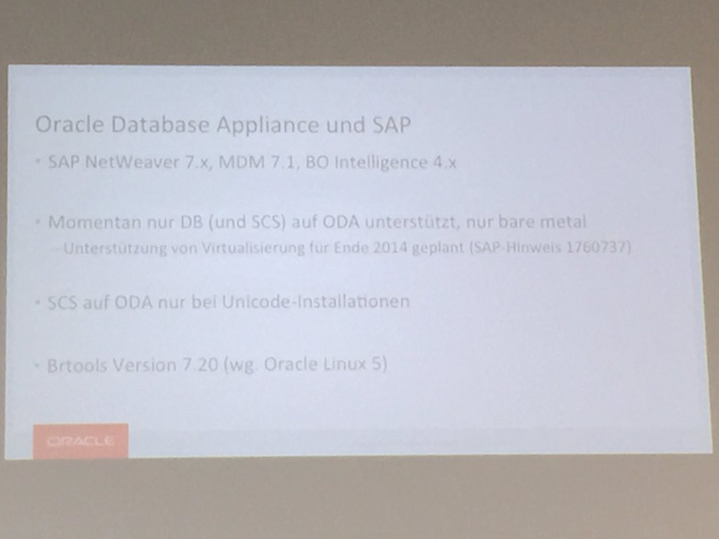 TammyBednar's tweet photo. @OracleODA Yes, SAP database runs onODA!! #DOAG2014 https://t.co/ihG0dbYcrr