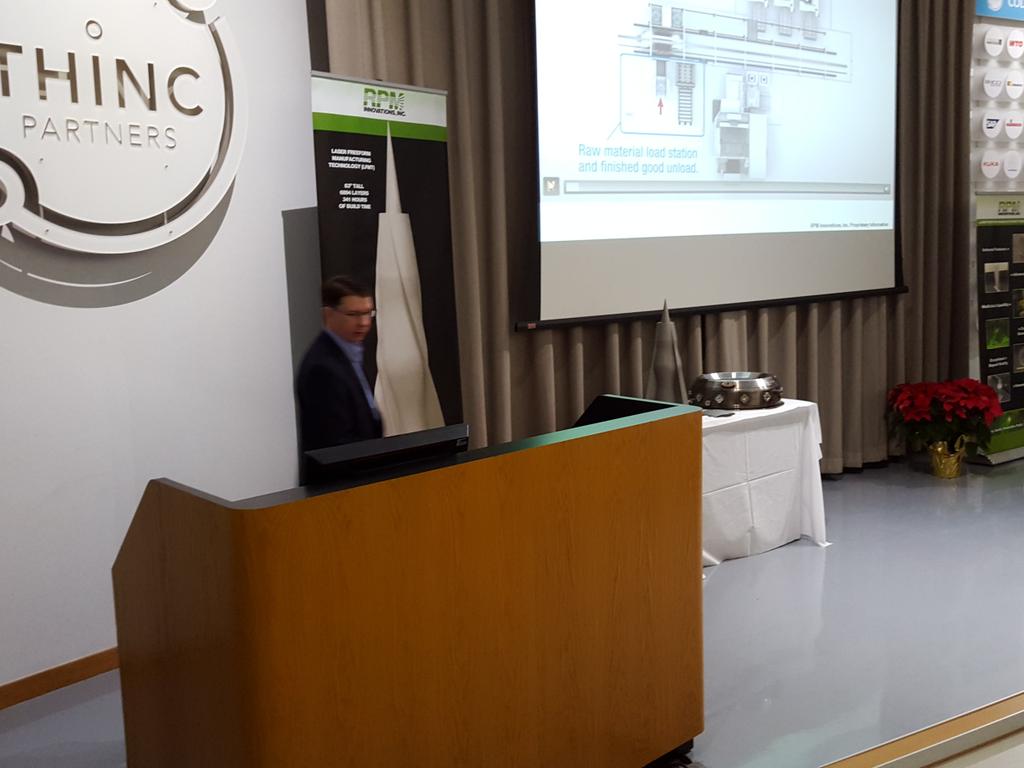 OkumaAmerica's tweet image. Wade Anderson shows new #workcell  #AdditiveManufacturing + machining w/o contaminating machine envelope. #OkumaAero