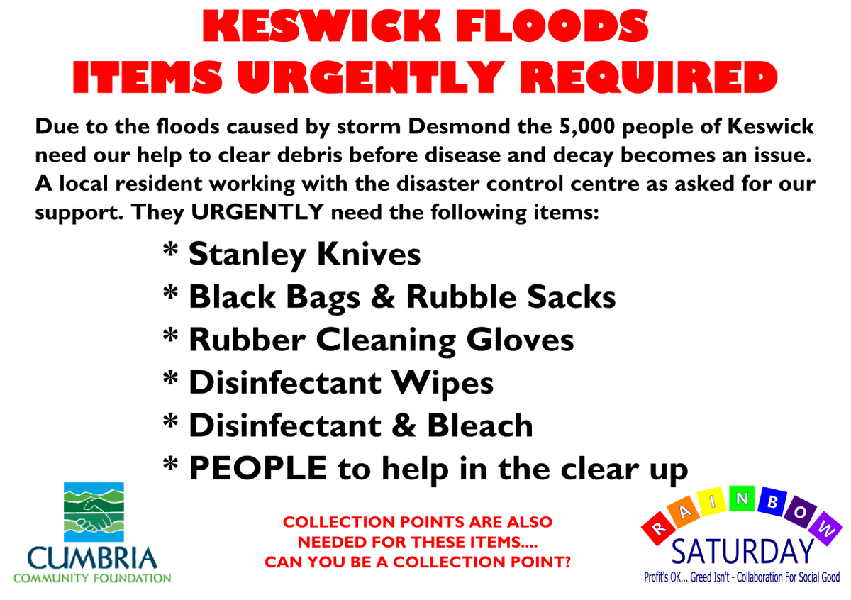 #RainbowSaturday collecting items for #keswickfloods Can you donate? PLEASE RETWEET Contact me if you can help
