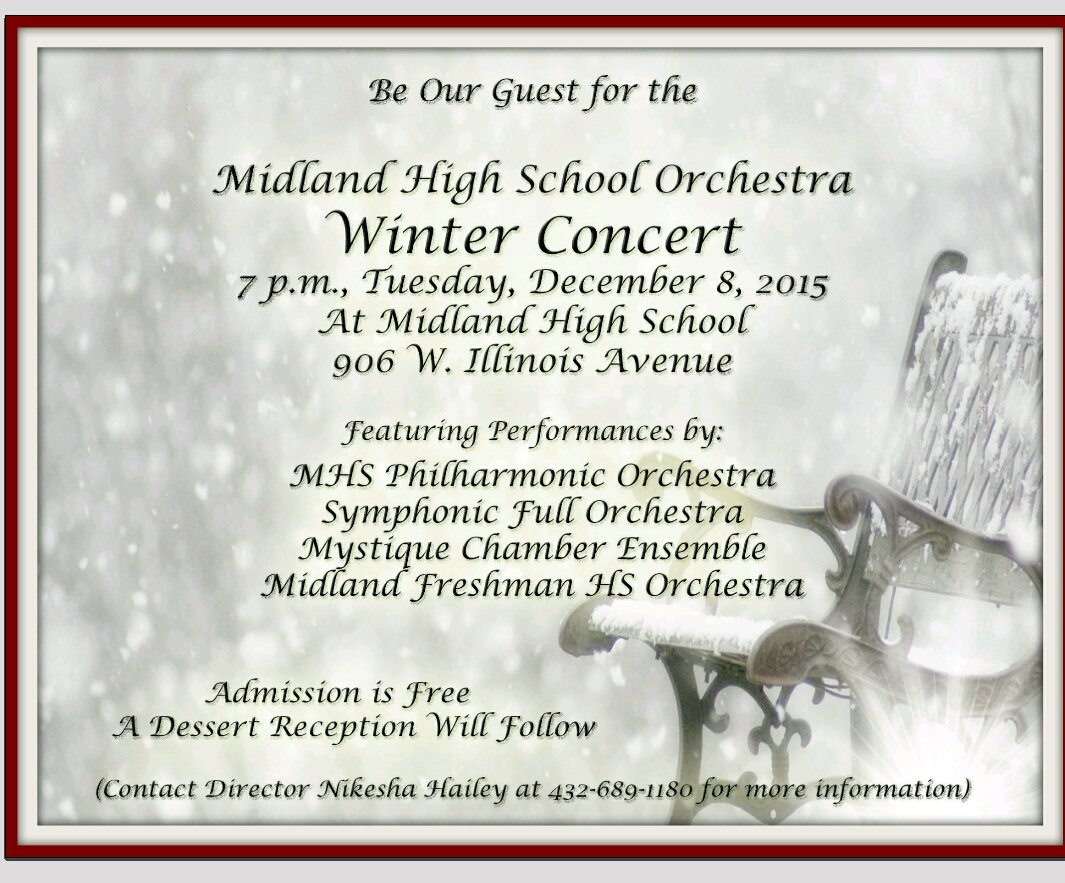 MidlandHSOrch's tweet photo. Join us at the MHS Orchestra Winter Concert at 7pm! https://t.co/8xYhvpfMbE