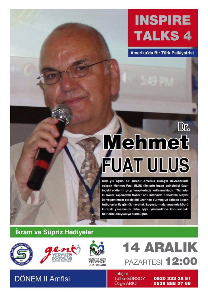 ABD'den konuğumuz olarak gelecek Dr. Fuat Ulus'la gerçekleştireceğimiz İnspire Talks 4 etkinliğimize davetlisiniz. 😊