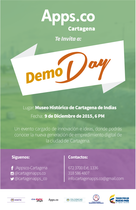 Cartagenapps_co's tweet photo. Falta sólo 1día para nuestro evento #DemoDayAppsCo #Ctgna donde conocerás la nueva generación de emprendimientos TIC https://t.co/f0NaazYI3V