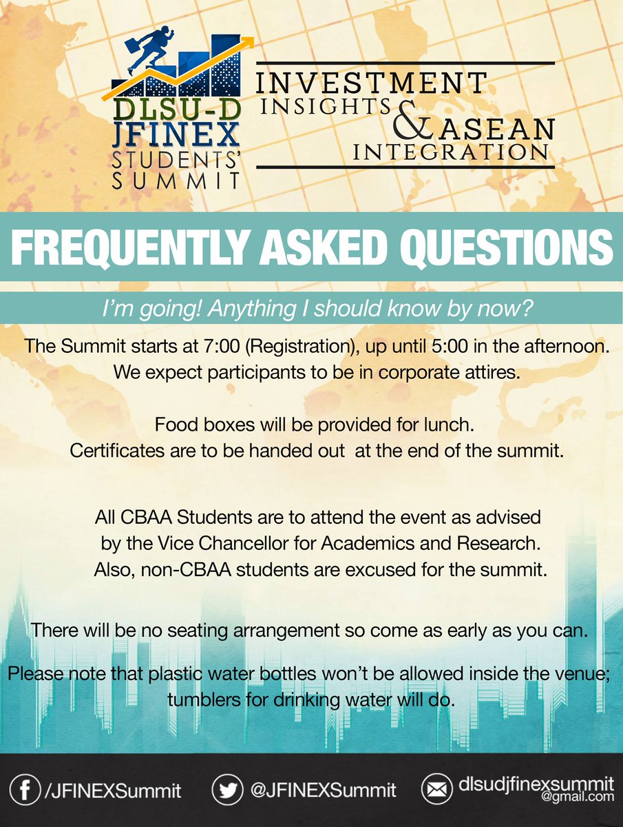 JFINEXdlsud's tweet photo. ATTENTION PARTICIPANTS!
Here are the details you should know for tomorrow's event!
#DJSS2015 #1daytoGO #dlsudjfinex https://t.co/dvCq9tieTl