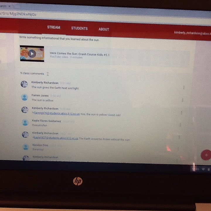 Kimberlydelane's tweet image. Kinders are writing informational things they learned about the sun. They love when I comment back. #TechBadge