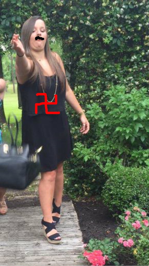 PresidentKacie's tweet photo. Candidate Sevier seen supporting the nazi regime!  #SevierIsSevere #KacieIsNotANazi #KacieForPresident #leclairemock https://t.co/L4ROrk3DMc