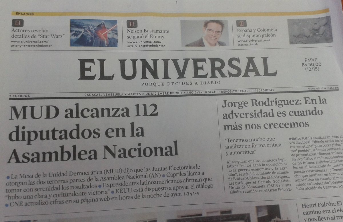 unidadvenezuela's tweet photo. Unidad: 112 diputados, así lo reseña @ElUniversal https://t.co/fHI8tnk2b5