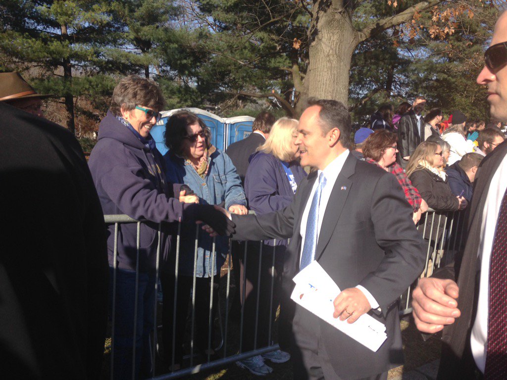 HillaryUKPR's tweet image. Governor Bevin shaking hands along parade route