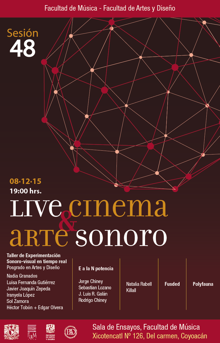 DifusionSC's tweet photo. Sesión 048 de Live Cinema y Arte Sonoro en la Facultad de Música, hoy 8 de diciembre de 2015, 19 h. Sala de Ensayos. https://t.co/FsLQITkIe8