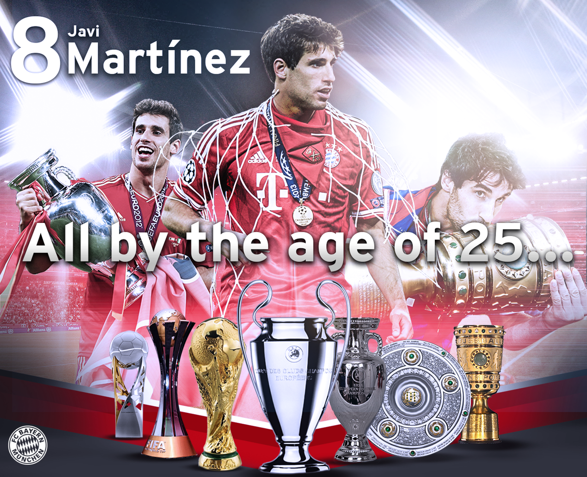 FCBayernES's tweet photo. Miren todo lo que ya había ganado @Javi8martinez a los 25 años. ¡Eres un crack! 💪 🏆 https://t.co/22Q0tZT10Y