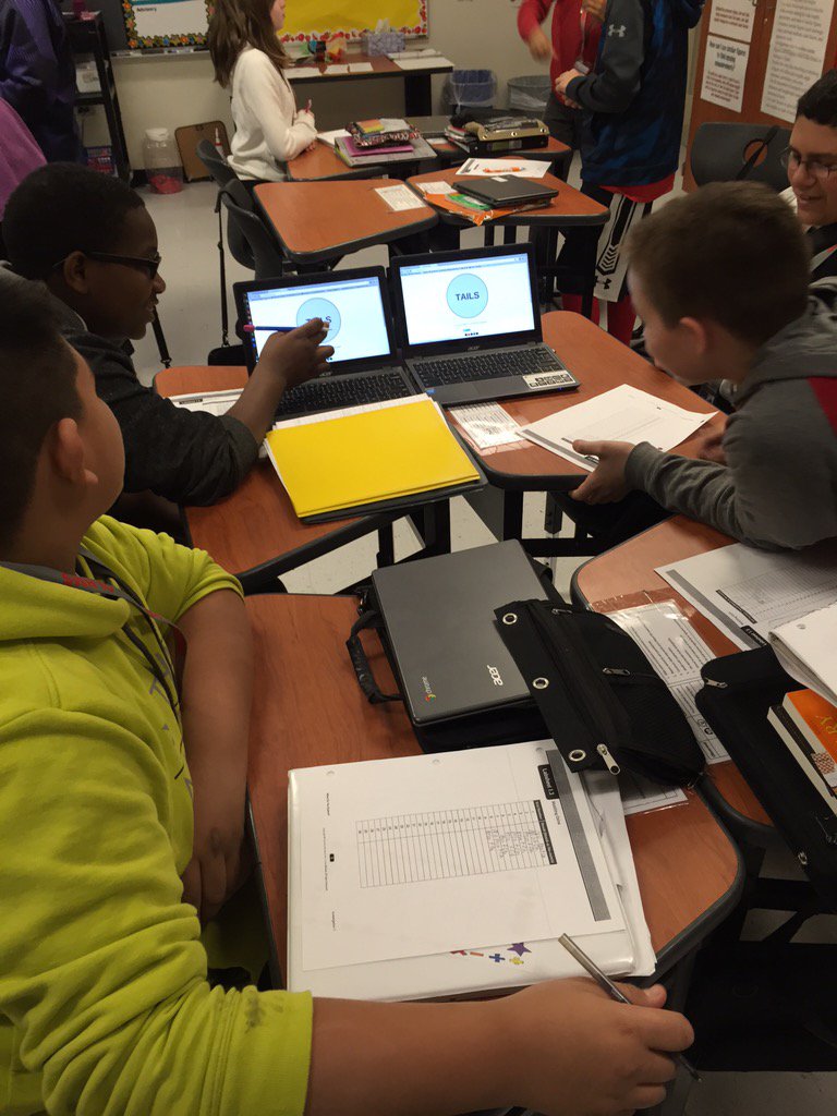 MrsKromphardt's tweet photo. Finding experimental probability with coin flipping. Some students used coins, others went digital. #OLHMS #d123 https://t.co/rt5Wd8KIi9