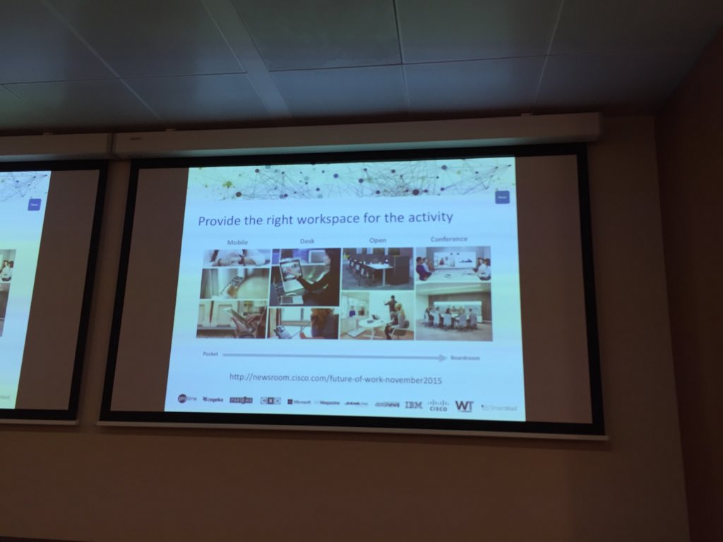 Filipmoriau's tweet photo. #digitalworkplace is also about #habitat says @Cisco at #kluwerdw https://t.co/LWUx2lQuu3
