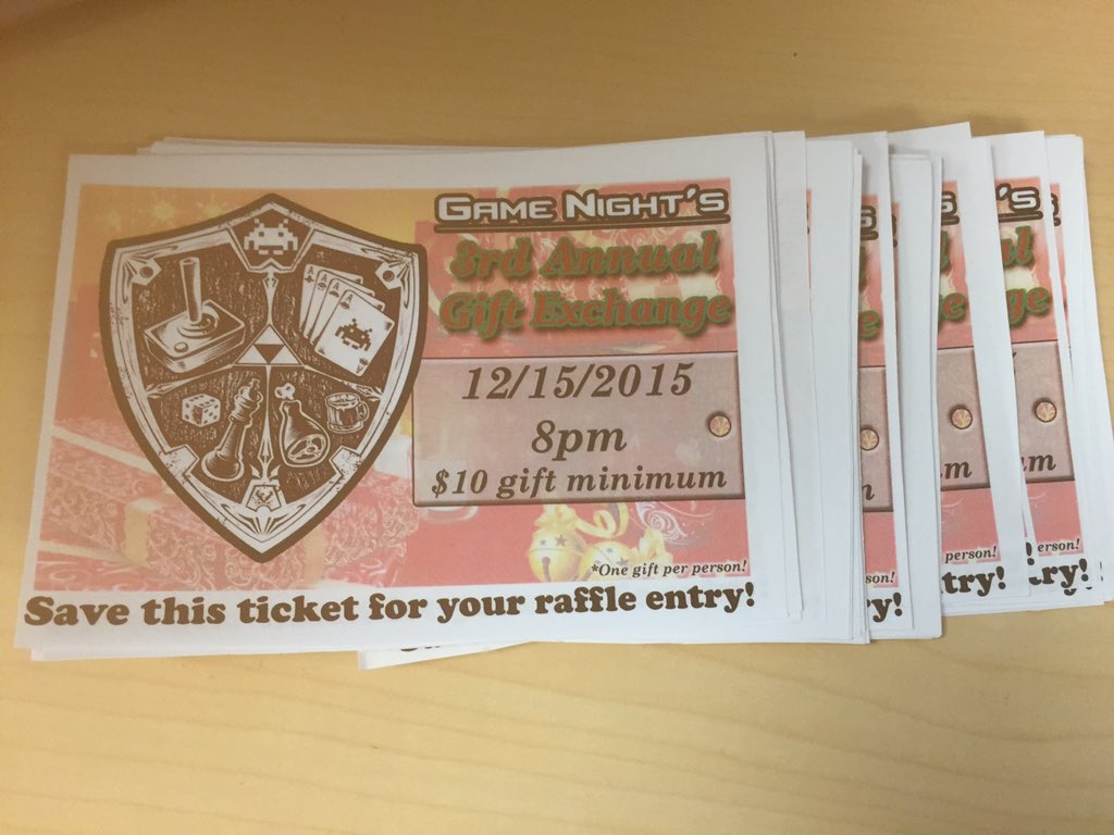 gamenightgl's tweet photo. Come out to Game Night tonight and make sure you grab one of these limited Raffle tickets! https://t.co/yuKSZfNAGv