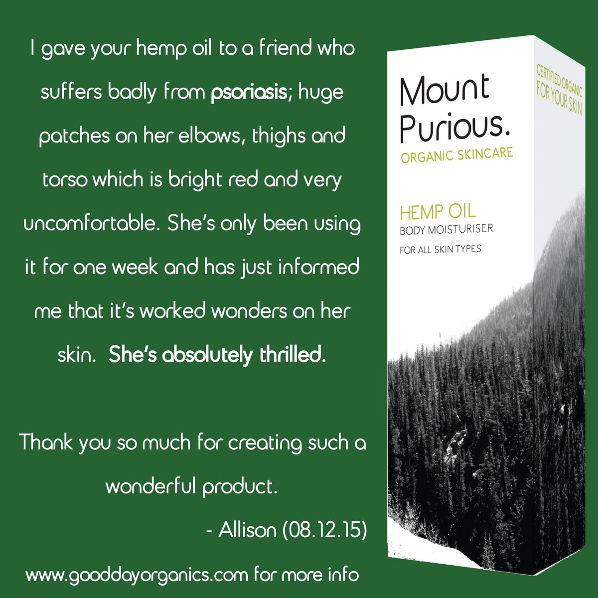 MountPurious's tweet image. Check out how our #hempoil helped one of our customers treat #psoriasis 

gooddayorganics.com/mount-purious-…