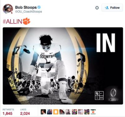 nfinch5's tweet photo. @OU_CoachStoops is #ALLIN Are you? #GoTigers! https://t.co/C98gahZEMl