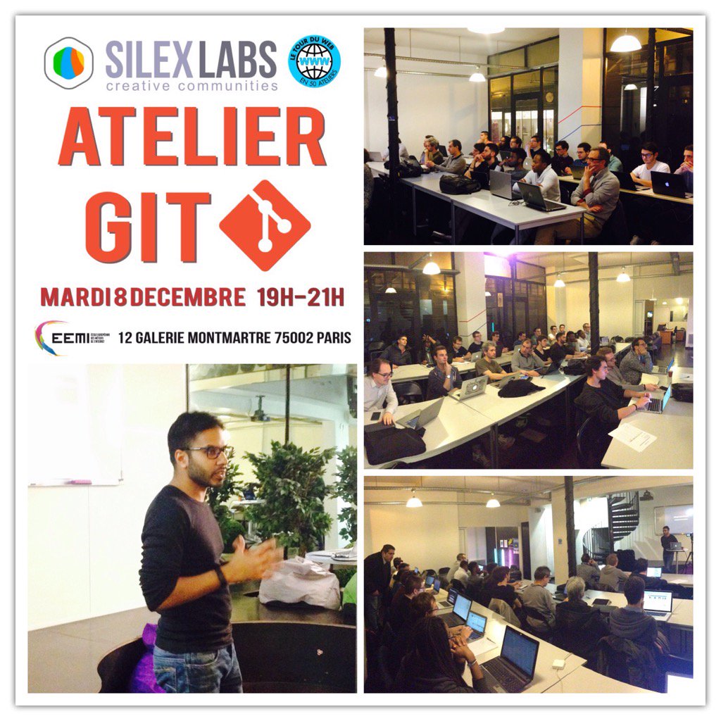 silexlabs's tweet image. Atelier #git à l'@EEMI75 pour s'initier au #versionning #fork #push #branches #merge