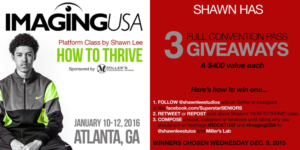 ShawnLeeStudios's tweet image. 3 PASSES to #ImagingUSA TO GIVE AWAY! Winners announced 12.9.15 How to enter in picture #HowToThrive #RockThat GO!