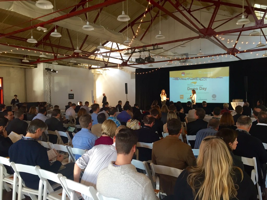 RaleighFounded's tweet image. And we&apos;re off at the #InnovatorsProgram #RalDemoDay2015! 12 startups will showcase their progress soon...!
