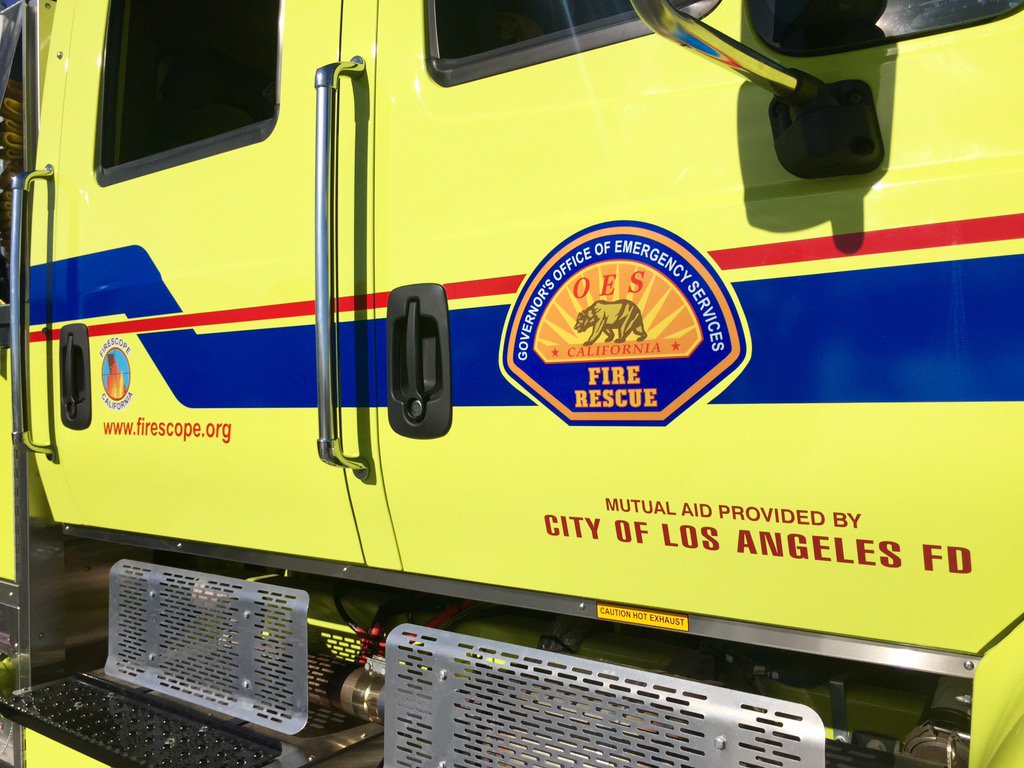 LAFDvalley's tweet photo. LAFD welcomes brush firefighting rigs from Cal OES at Griffith Observatory, making our community safer! #asafercity https://t.co/foXGtBouXw