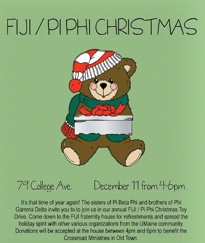 MaineAlphaPBP's tweet photo. PI PHI FIJI Christmas is December 11th from 4-6 at FIJI! More info? Click the link! https://t.co/0BkL1Vvl43 https://t.co/FfsOhjmNjj